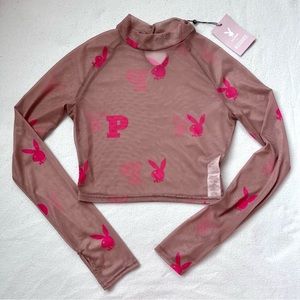 NWT Playboy X Missguided Mesh Top with Thumb Holes